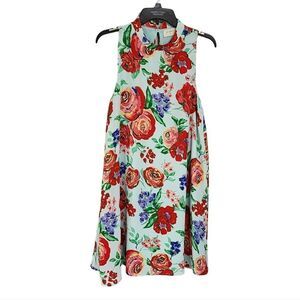 Everly blue floral print sleeveless dress Sz L